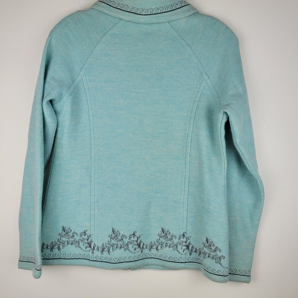 Pendleton 100% wool pale aqua zipper cardigan collar gray embroidery grandma XS - Picture 4 of 11